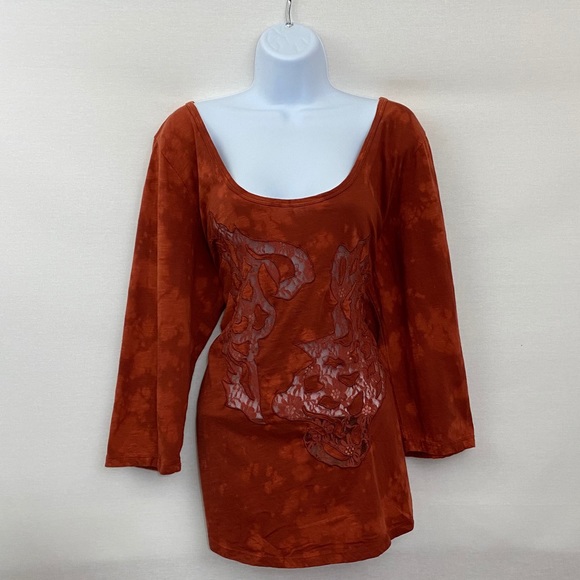 Denim 24/7 Tops - Denim 24/7 Brown Blouse with lace Size L R-42
